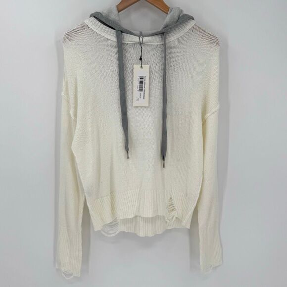 Dance & Marvel Hooded Distressed Sweater Long Sleeves Relaxed Off White Medium - Picture 1 of 9